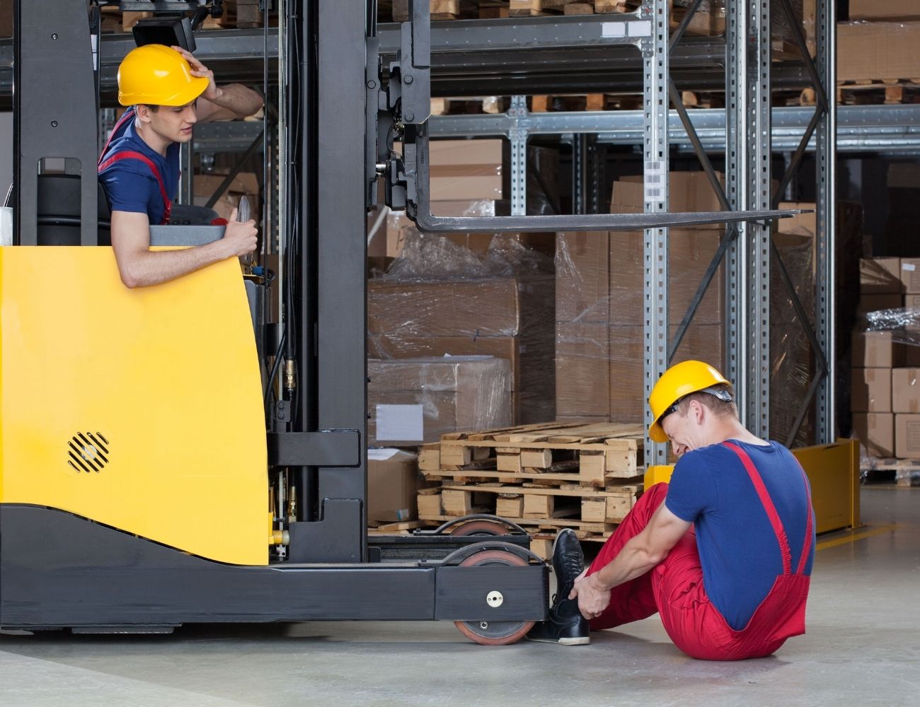 Forklift operator in warehouse